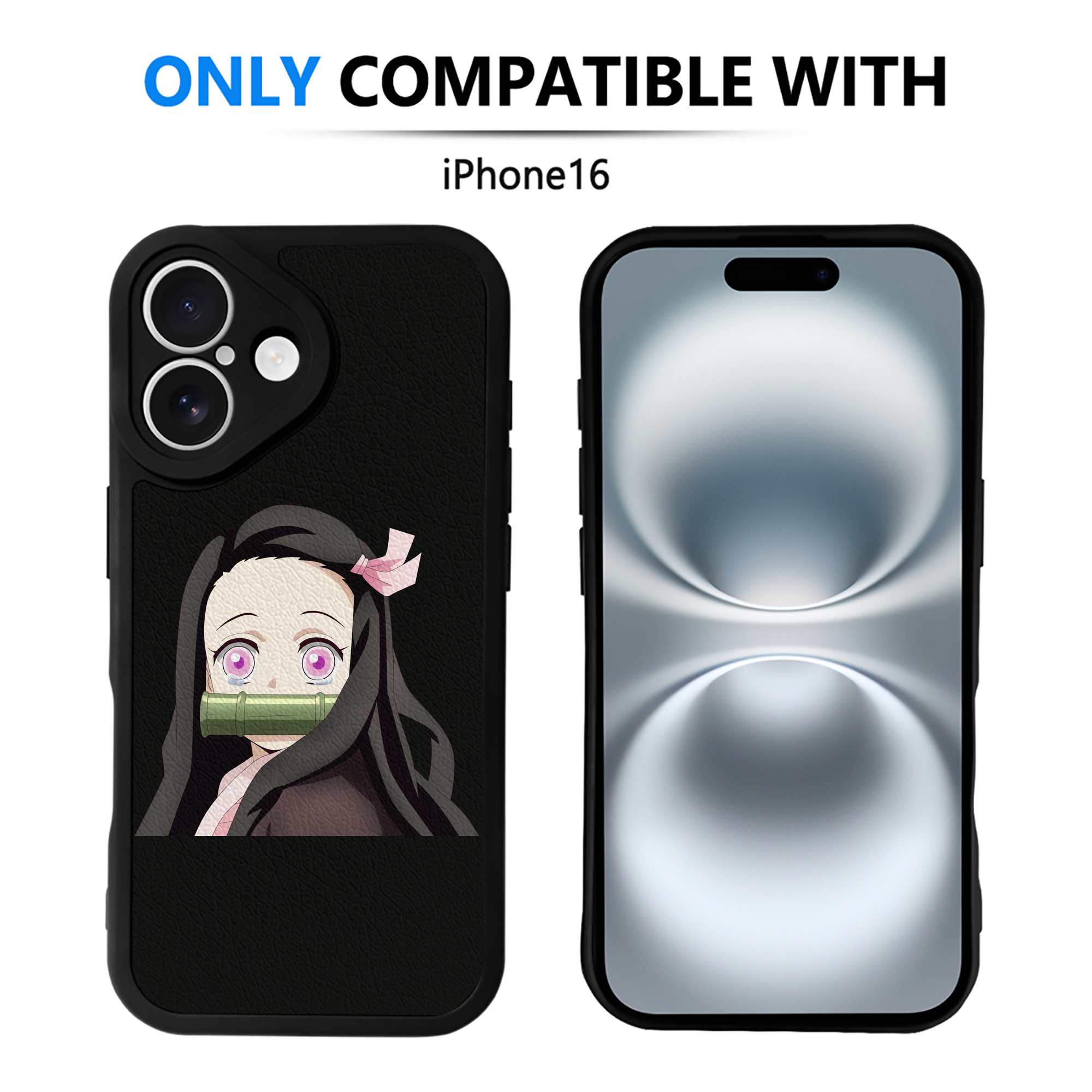 （画像用） 鬼滅の刃（きめつのやいば）竈門 禰󠄀豆子／かまど ねずこ Kamado Nezuko 【iPhone 16シリーズ対応】シリコンスマホケース（レザー調） 材質：シリコン